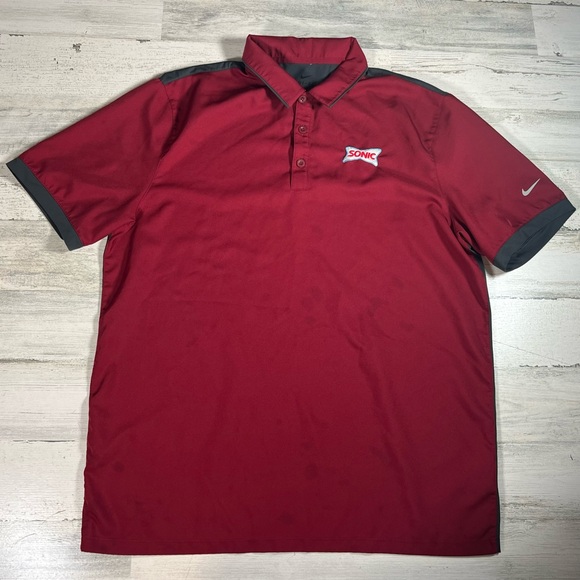 Nike Golf Men’s Sonic Performance Polo Shirt Red Gray Size Large Fast Food - Picture 1 of 6
